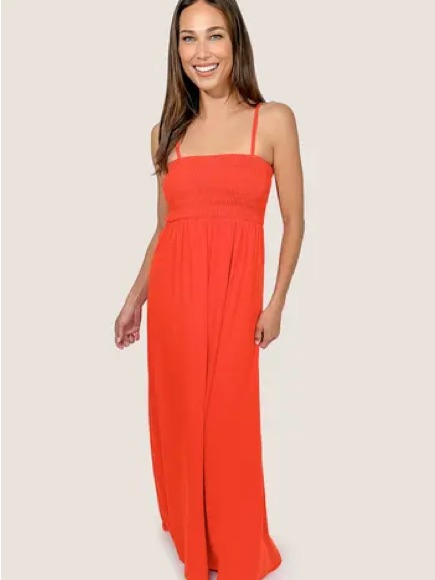 Monteau Coral-Red Spaghetti Strap Maxi Dress With Cutout Back Details Vacation